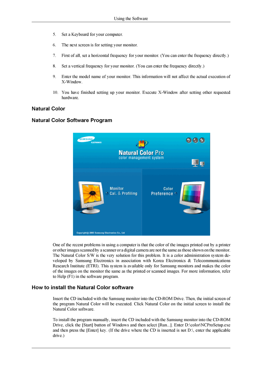 Samsung 2263DX user manual Natural Color Natural Color Software Program, How to install the Natural Color software 