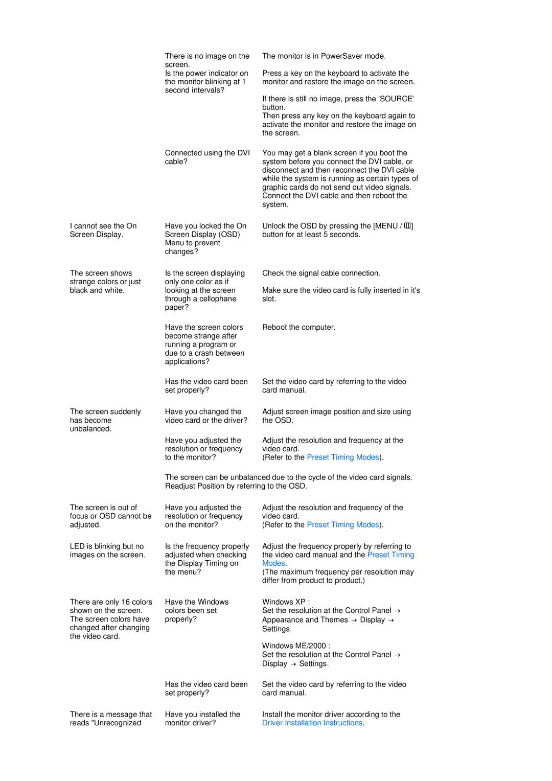 Samsung 206BW, 226BW manual Driver Installation Instructions 