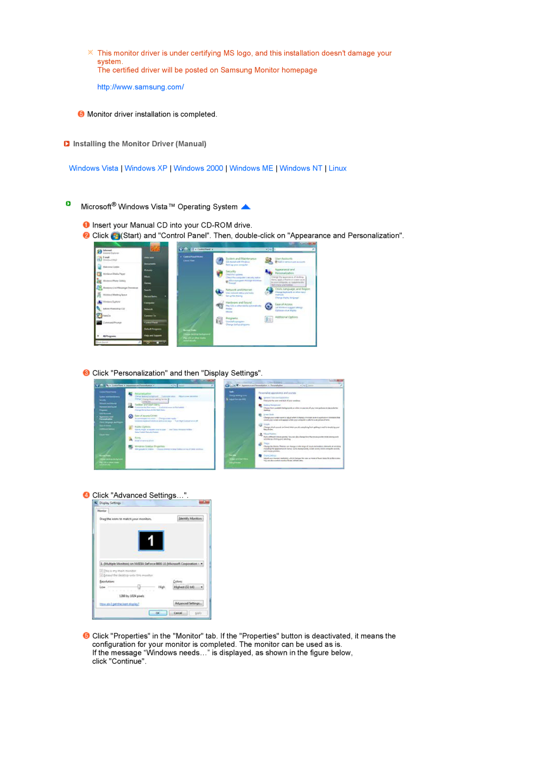 Samsung 226CW manual Installing the Monitor Driver Manual 