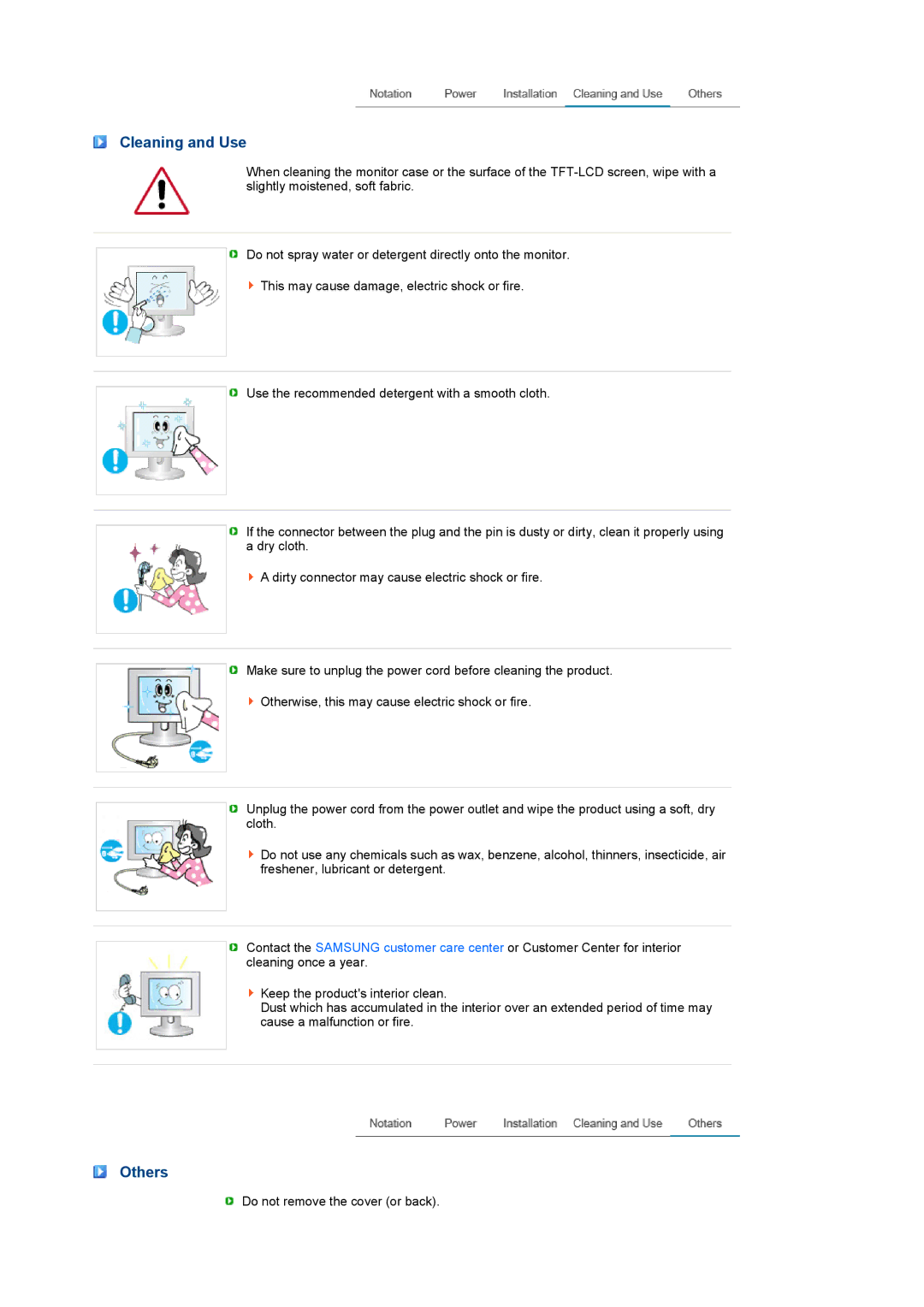 Samsung 226CW manual Cleaning and Use, Others 