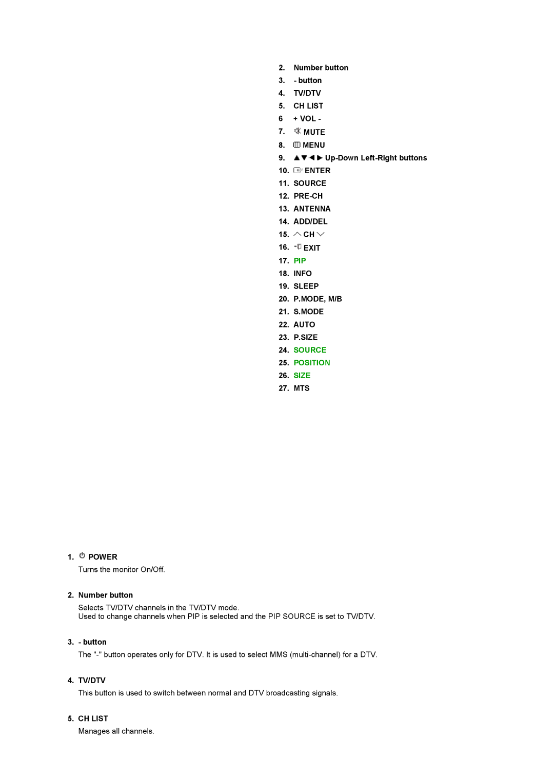 Samsung 2280HD manual TV/DTV CH List, Source, Antenna ADD/DEL, Sleep 