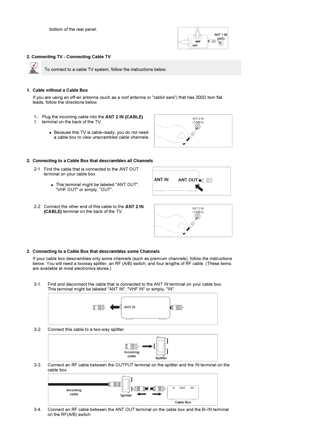 Samsung 2280HD manual Connecting TV Connecting Cable TV, Cable without a Cable Box 