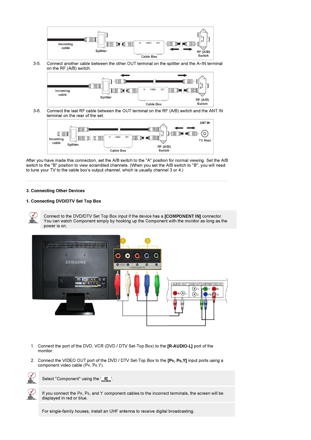 Samsung 2280HD manual Connecting Other Devices Connecting DVD/DTV Set Top Box 