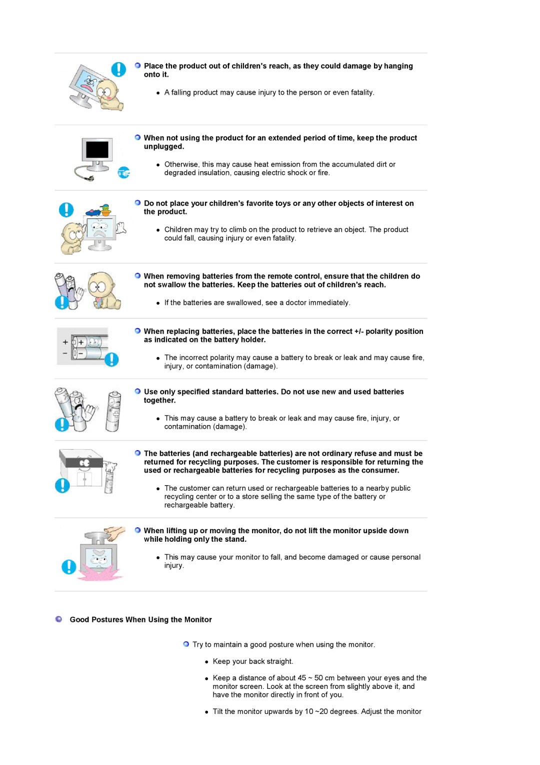 Samsung 2280HD manual Good Postures When Using the Monitor 