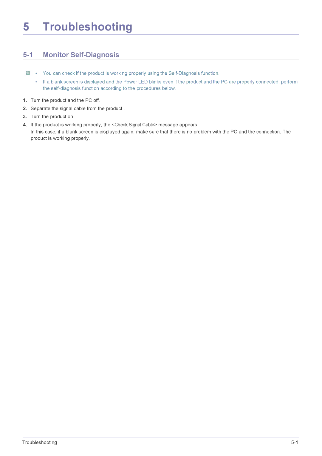 Samsung 2333TN user manual Troubleshooting, Monitor Self-Diagnosis 