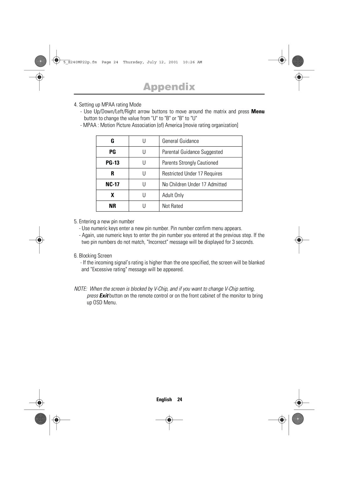 Samsung 240MP manual Parents Strongly Cautioned, Restricted Under 17 Requires, No Children Under 17 Admitted, Adult Only 