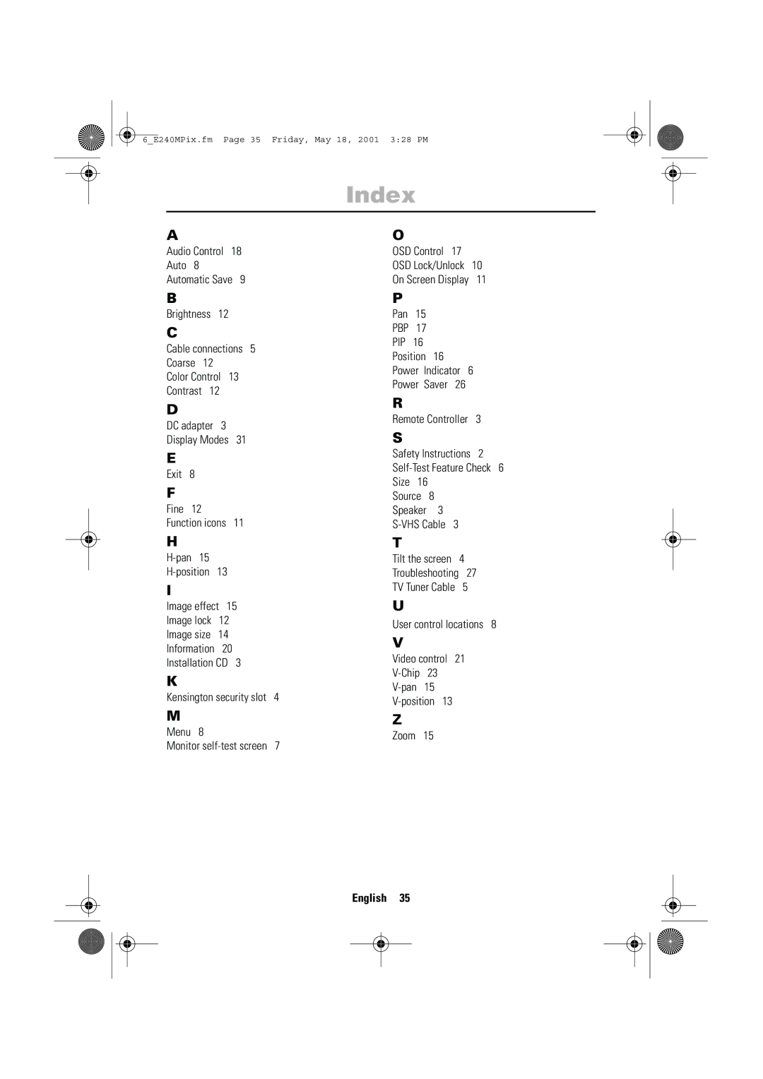 Samsung 240MP manual Index 