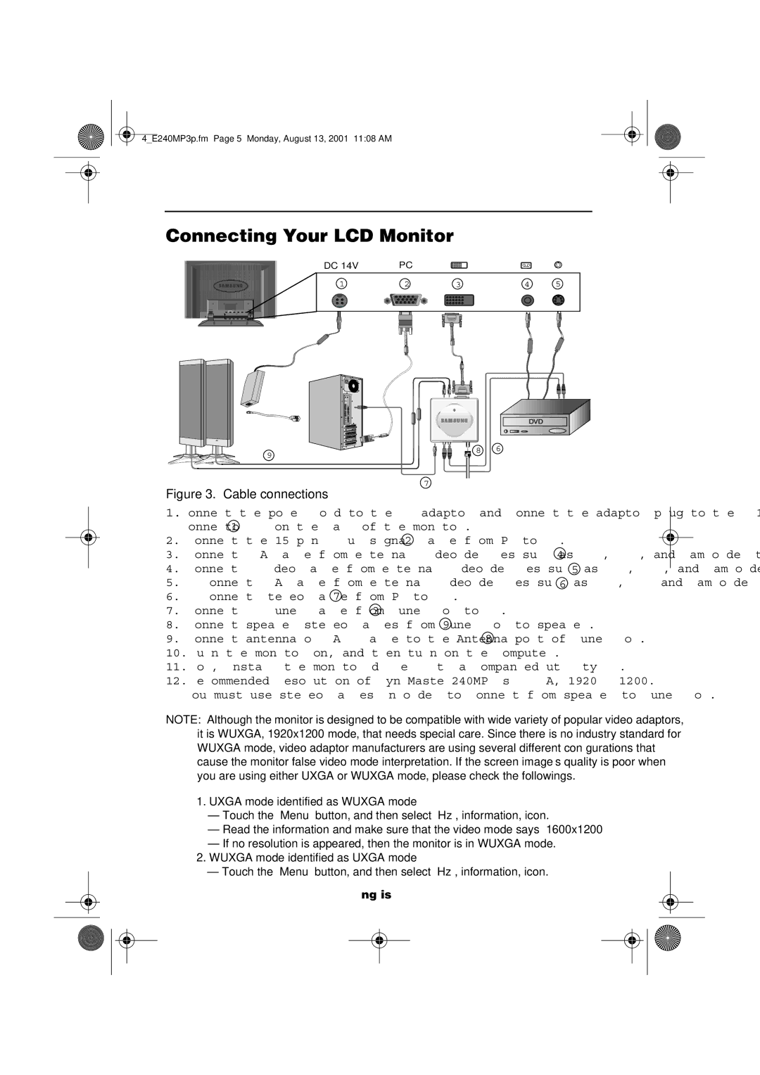 Samsung 240MP manual Connecting Your LCD Monitor, Connect Stereo cable from PC to 