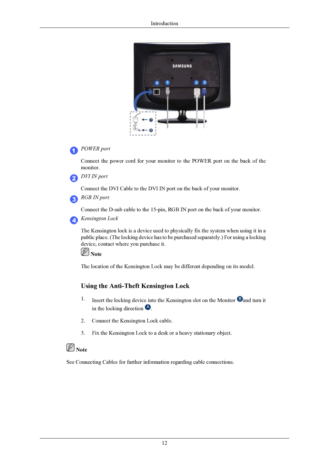 Samsung 2433BW user manual Using the Anti-Theft Kensington Lock 