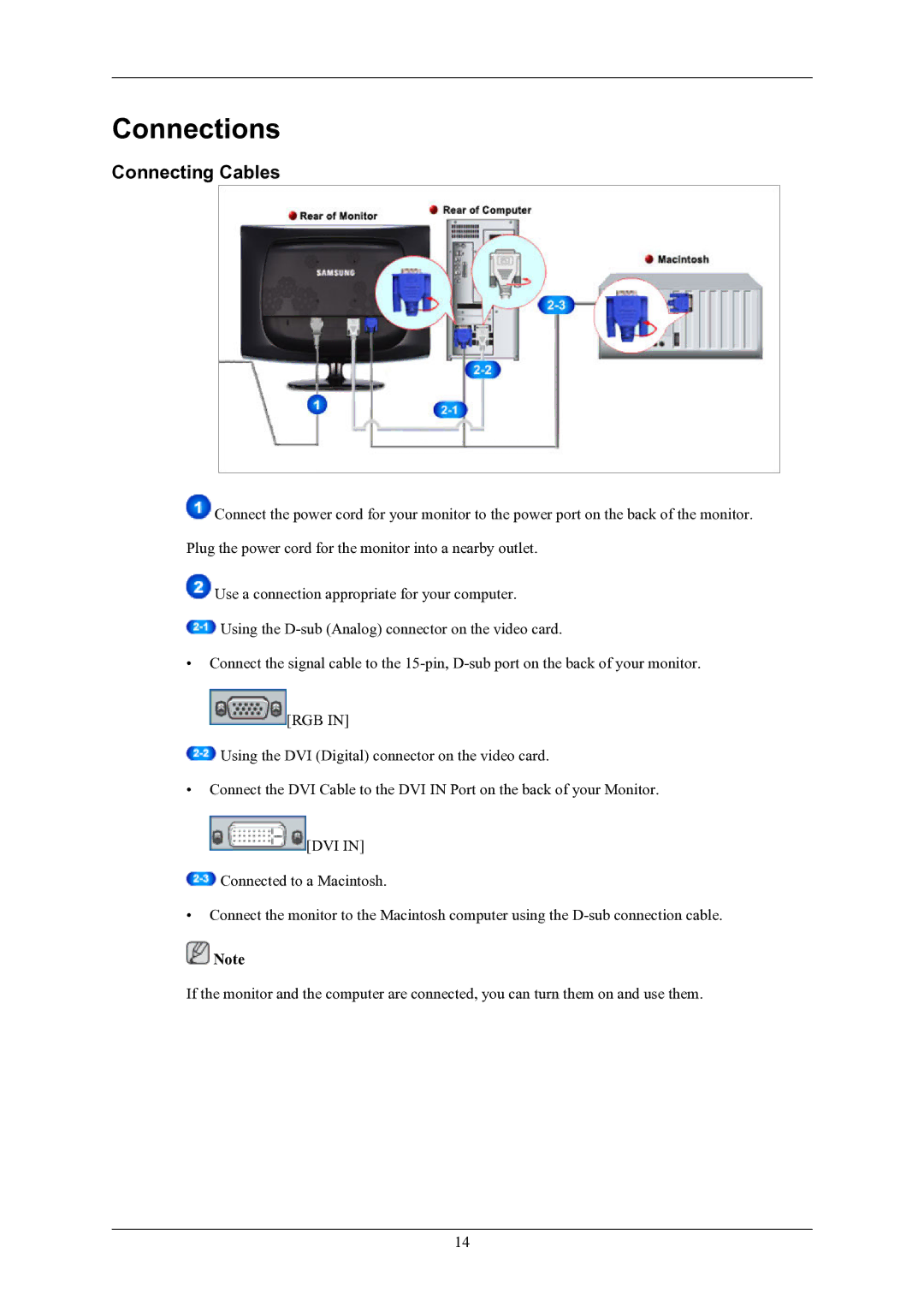 Samsung 2433BW user manual Connections, Connecting Cables 