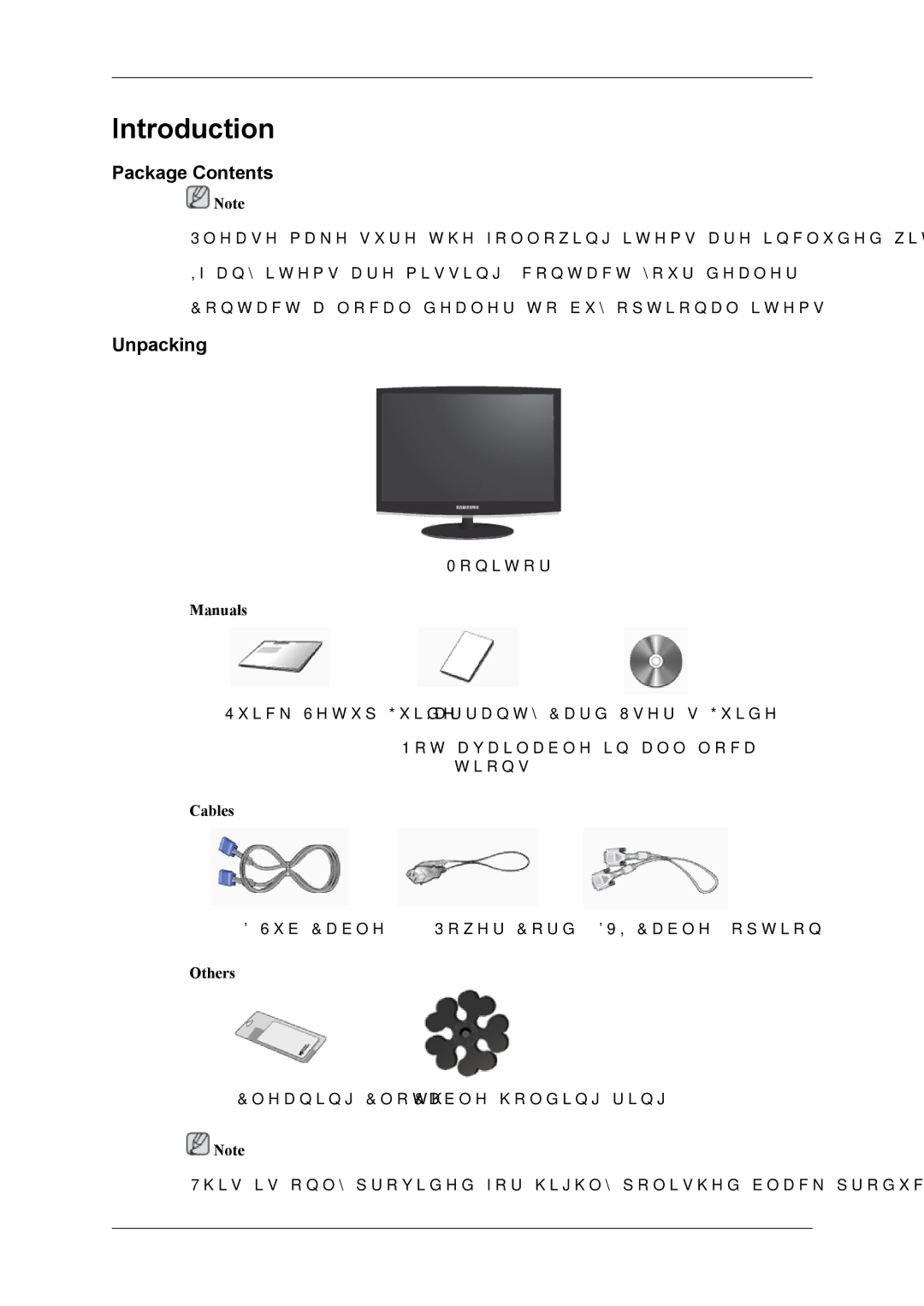 Samsung 2433BW user manual Introduction, Package Contents, Unpacking 