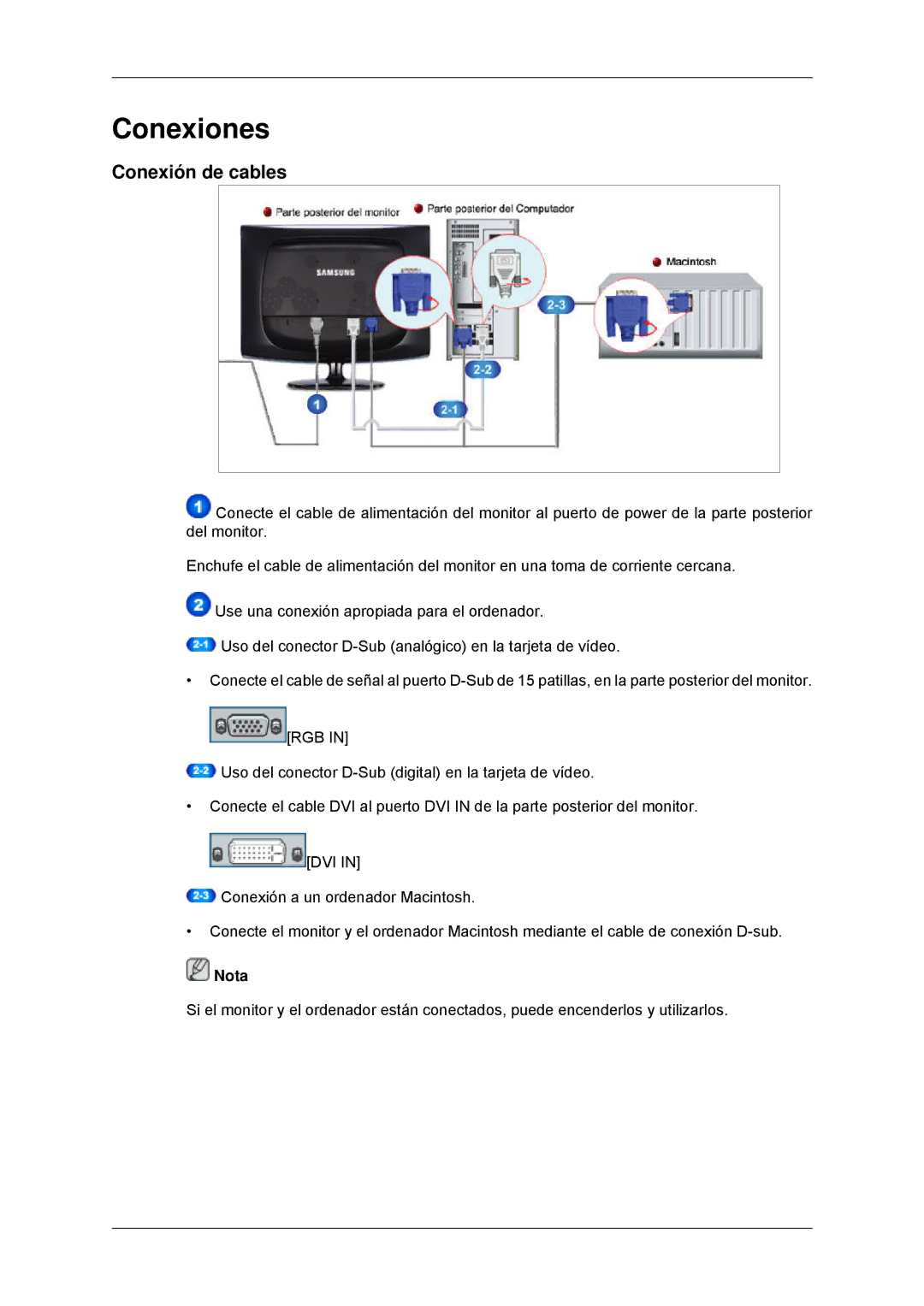 Samsung 2433BW quick start Conexiones, Conexión de cables 