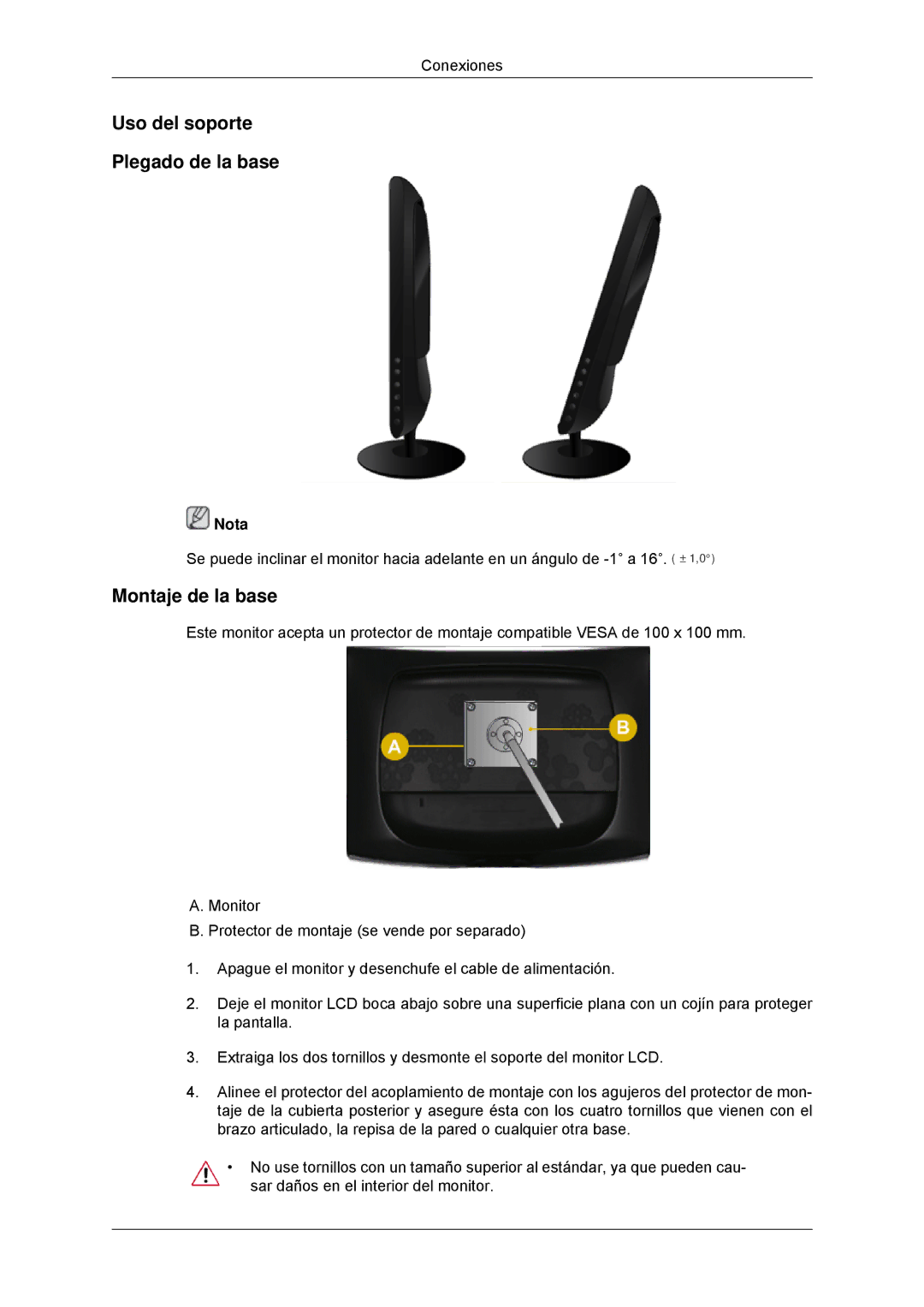 Samsung 2433BW quick start Uso del soporte Plegado de la base, Montaje de la base 