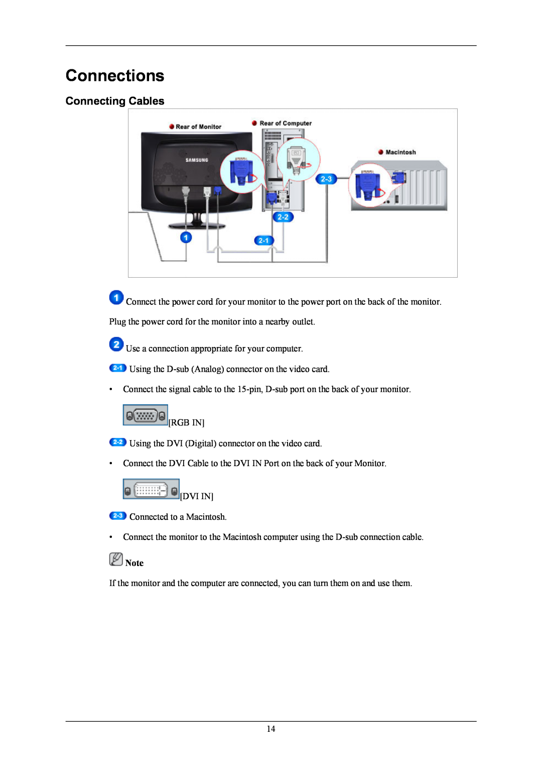 Samsung 2433BW user manual Connections, Connecting Cables 