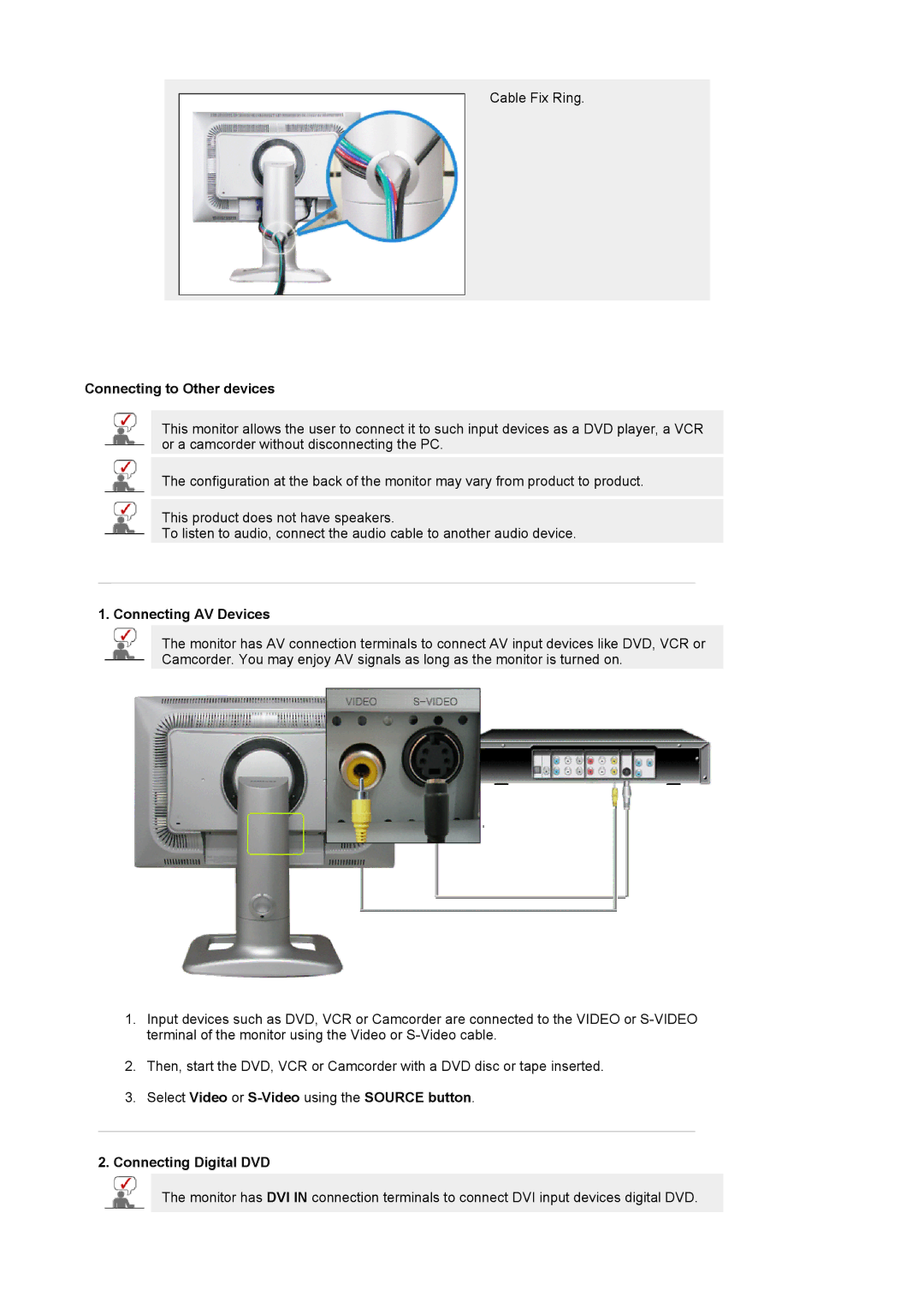 Samsung 244T manual Connecting to Other devices, Connecting AV Devices 