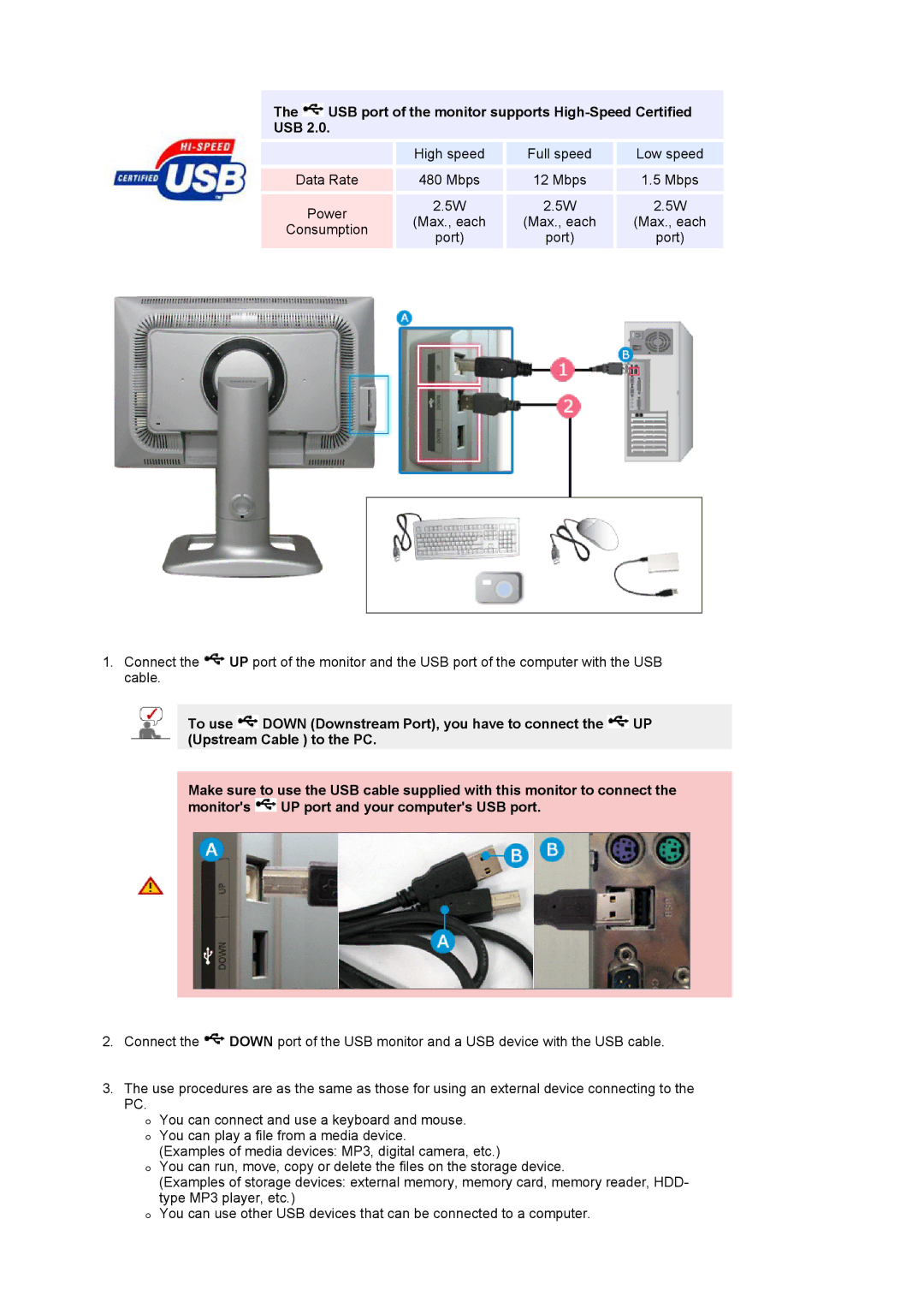 Samsung 244T manual USB port of the monitor supports High-Speed Certified 