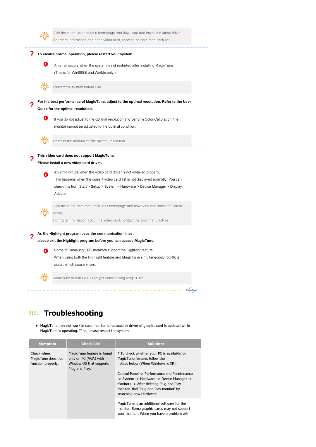 Samsung 244T manual Symptom Check List 