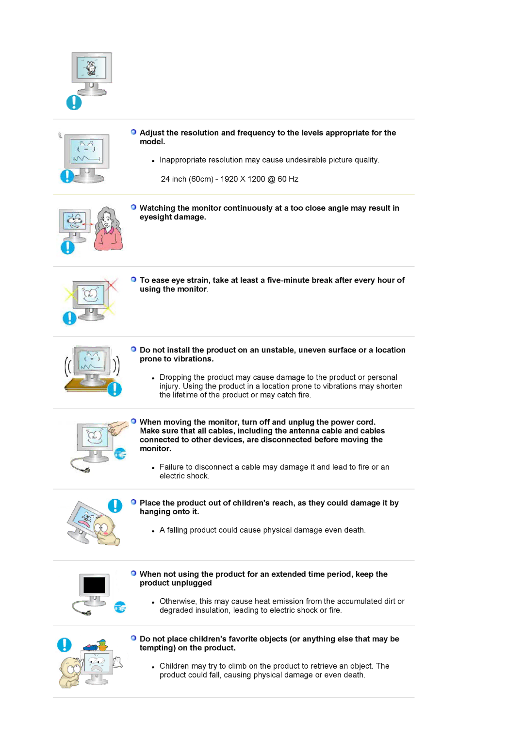 Samsung 244T manual Falling product could cause physical damage even death 