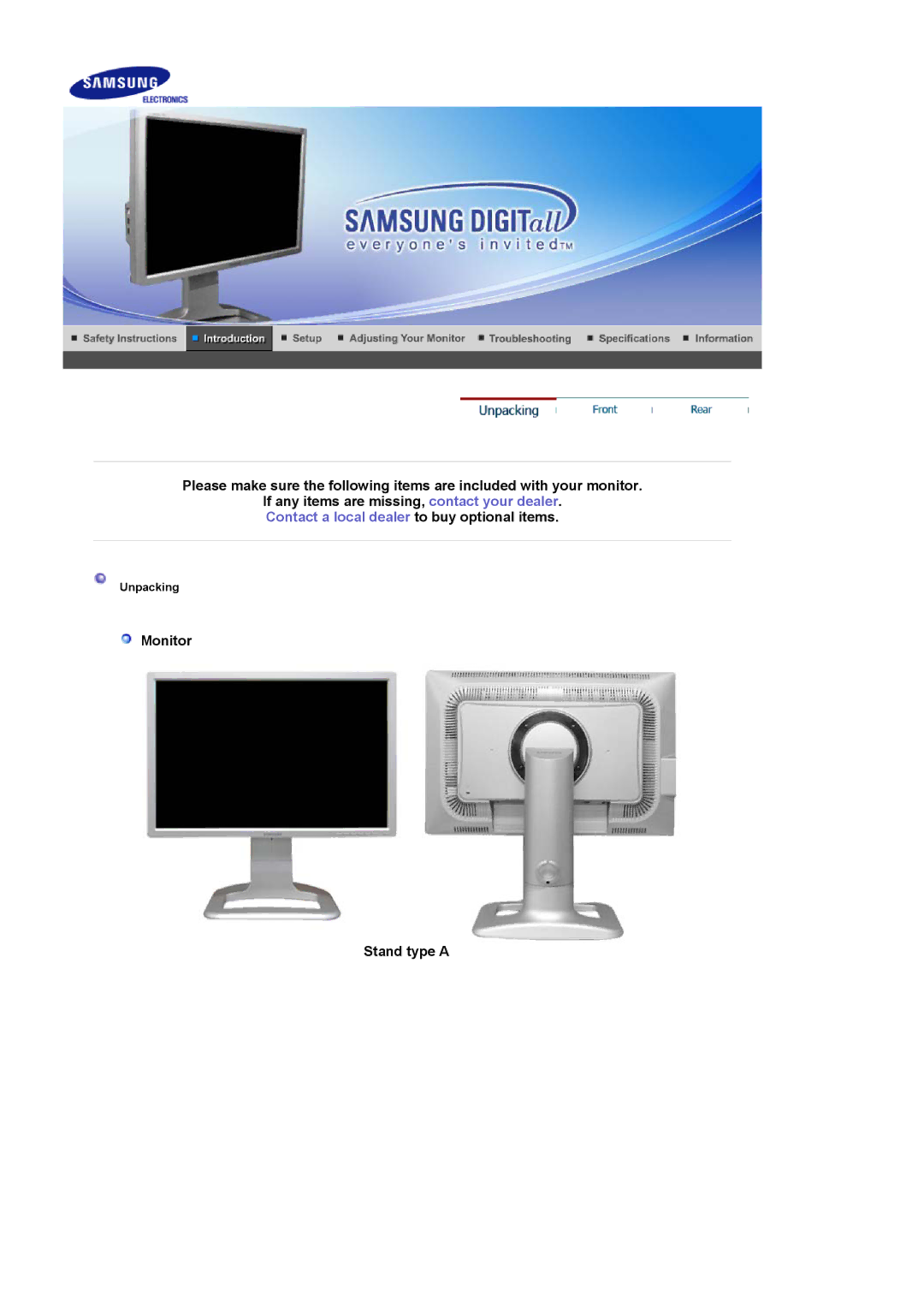 Samsung 244T manual Monitor Stand type a 