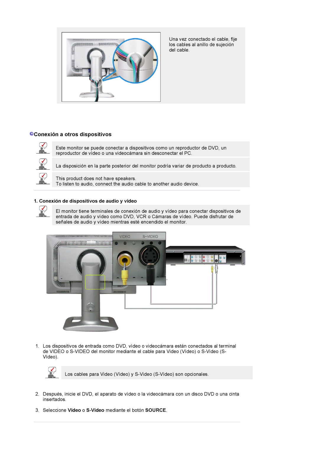 Samsung 244T manual Conexión a otros dispositivos, Conexión de dispositivos de audio y vídeo 