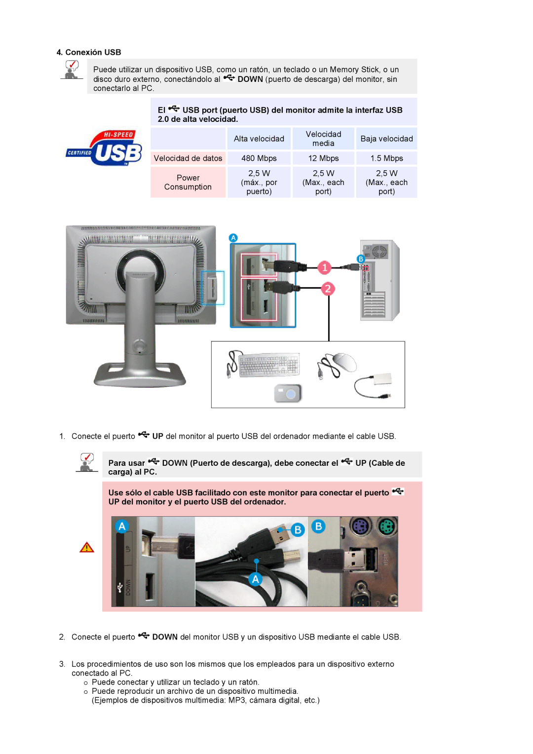 Samsung 244T manual Conexión USB 