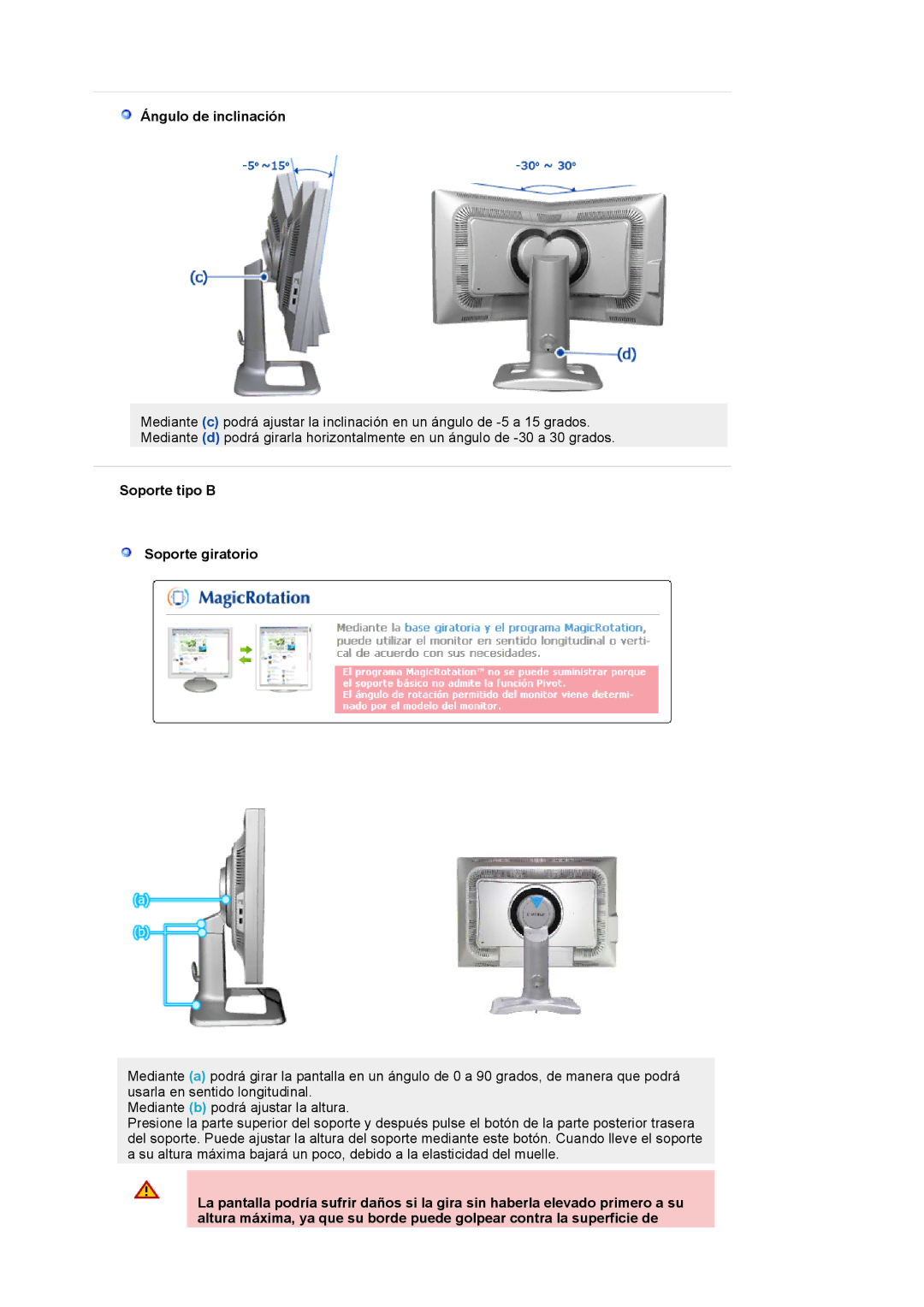 Samsung 244T manual Ángulo de inclinación, Soporte tipo B Soporte giratorio 