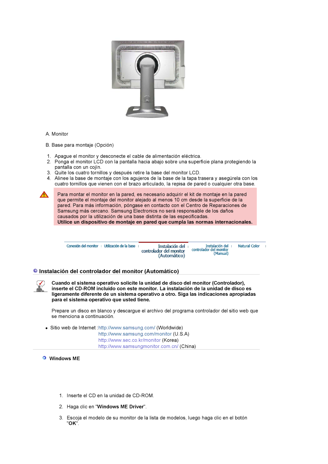 Samsung 244T manual Haga clic en Windows ME Driver 