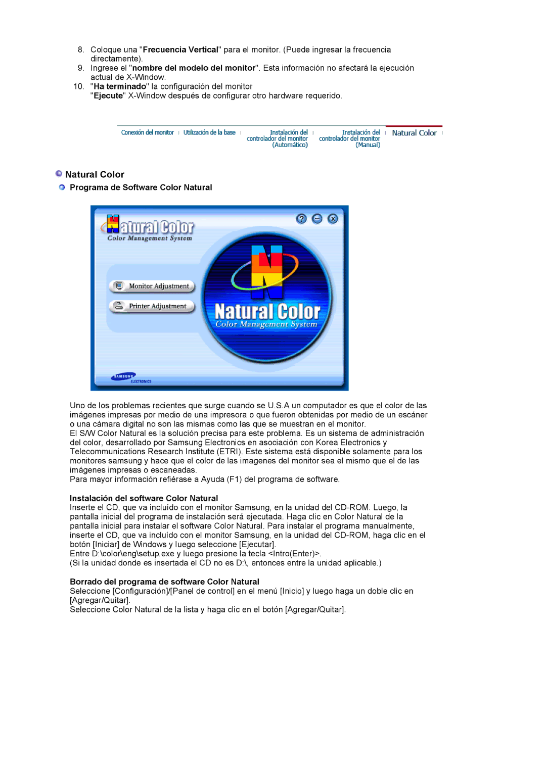 Samsung 244T manual Programa de Software Color Natural, Instalación del software Color Natural 