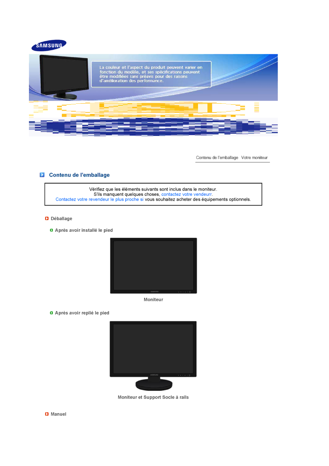 Samsung 245B manual Contenu de l’emballage 