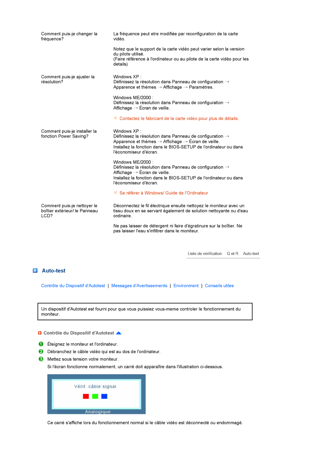 Samsung 245B manual Auto-test, Contrôle du Dispositif dAutotest 