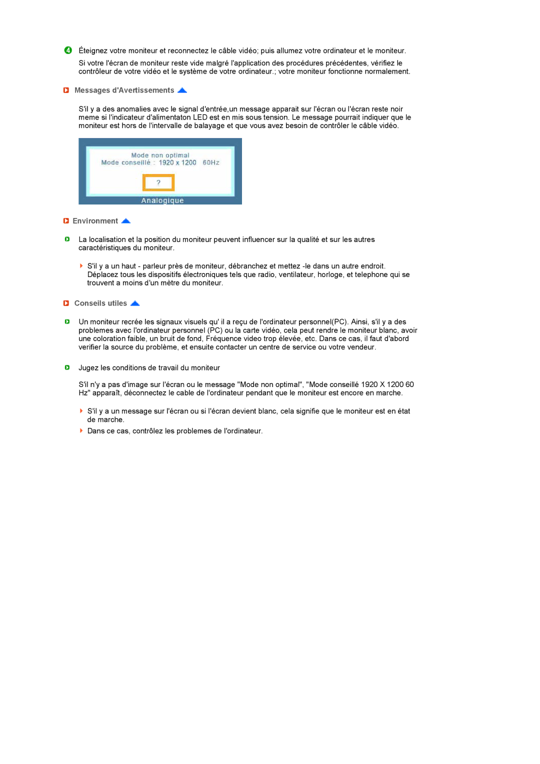 Samsung 245B manual Messages dAvertissements, Environment, Conseils utiles 