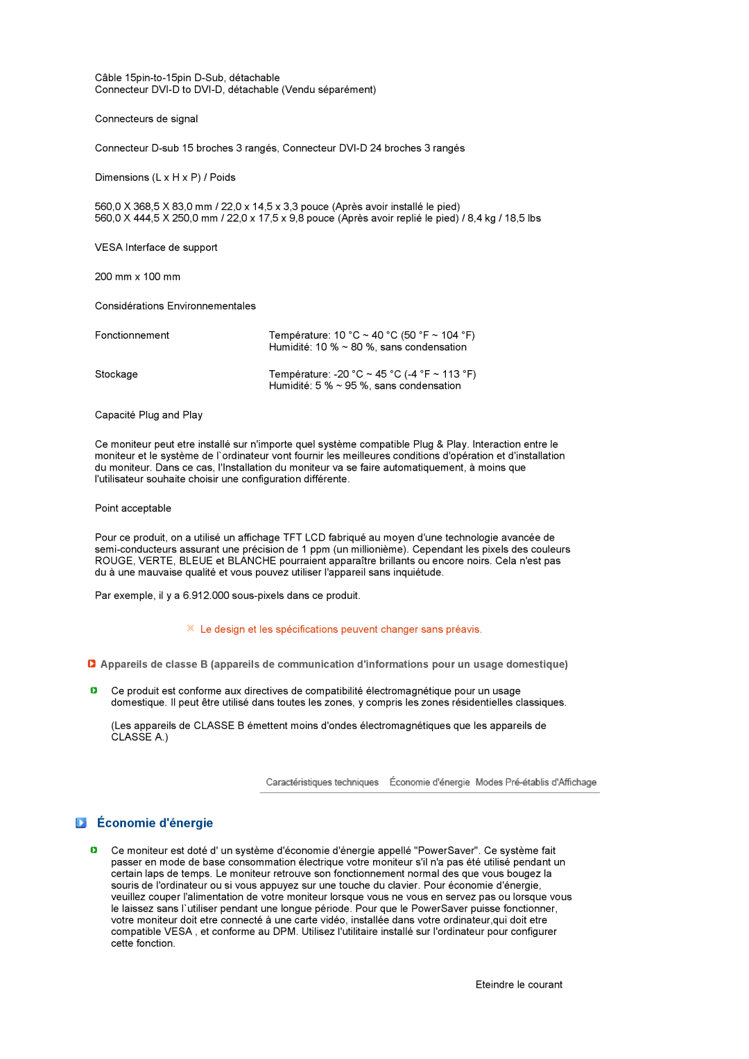 Samsung 245B manual Économie dénergie 