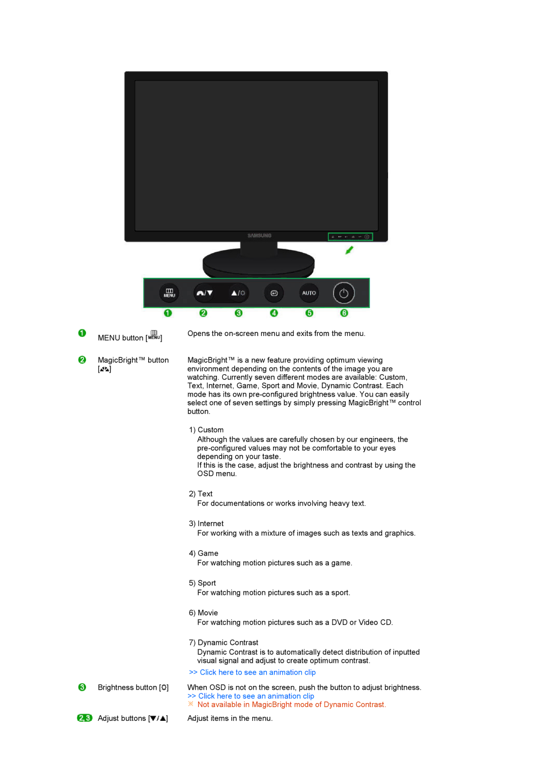 Samsung 245B, 245BW manual Not available in MagicBright mode of Dynamic Contrast 