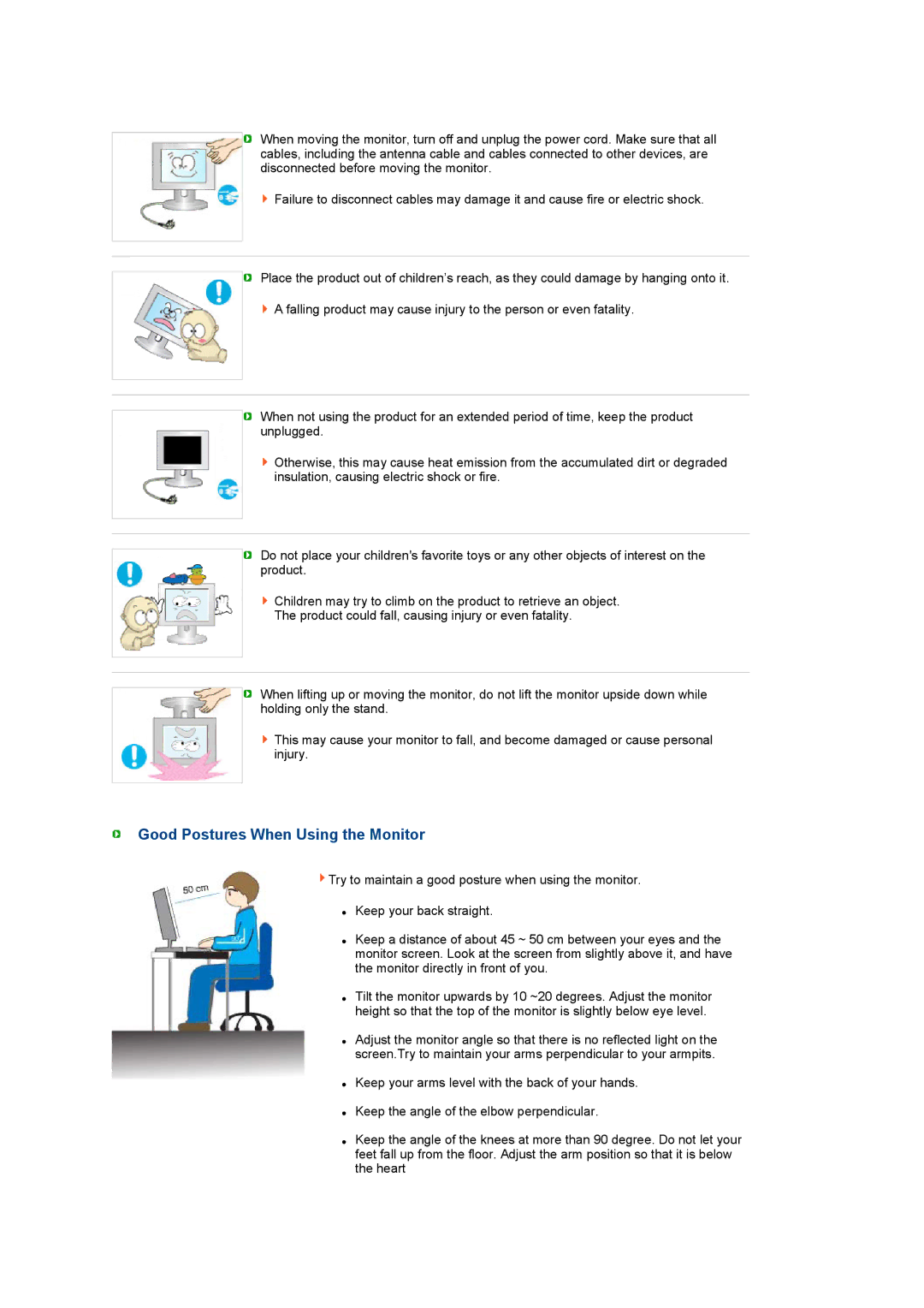 Samsung 245B, 245BW manual Good Postures When Using the Monitor 