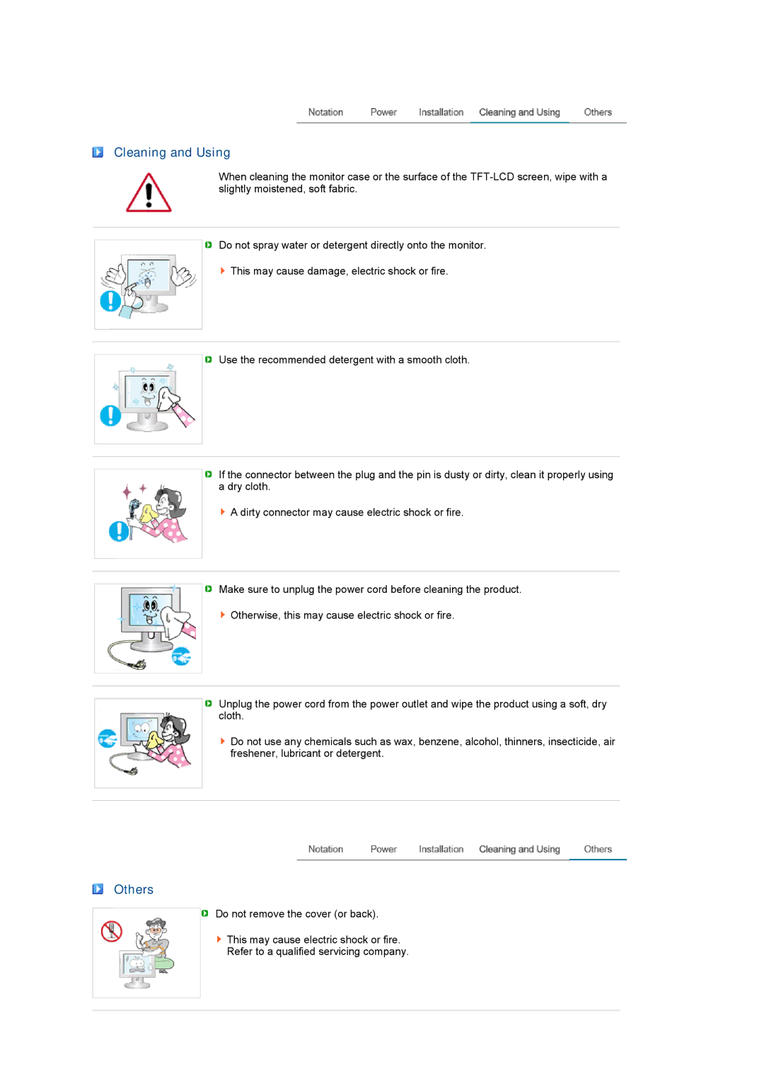 Samsung 245BW manual Cleaning and Using, Others 