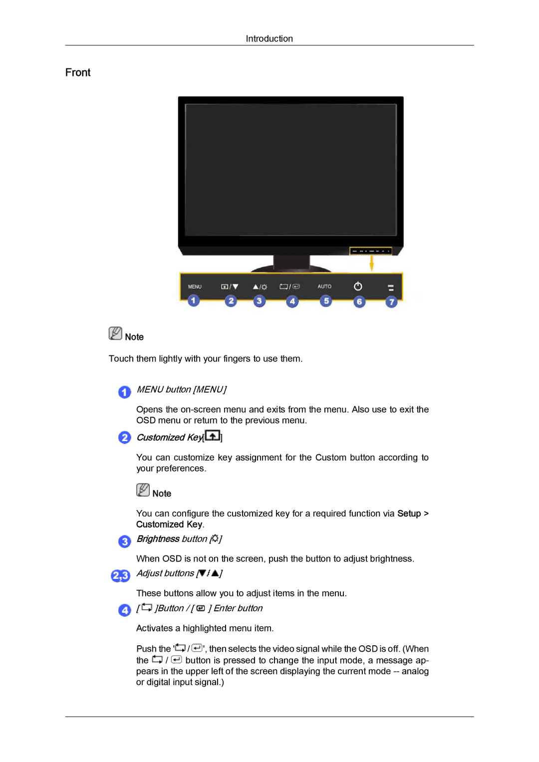 Samsung 2494LW user manual Front, Menu button Menu 