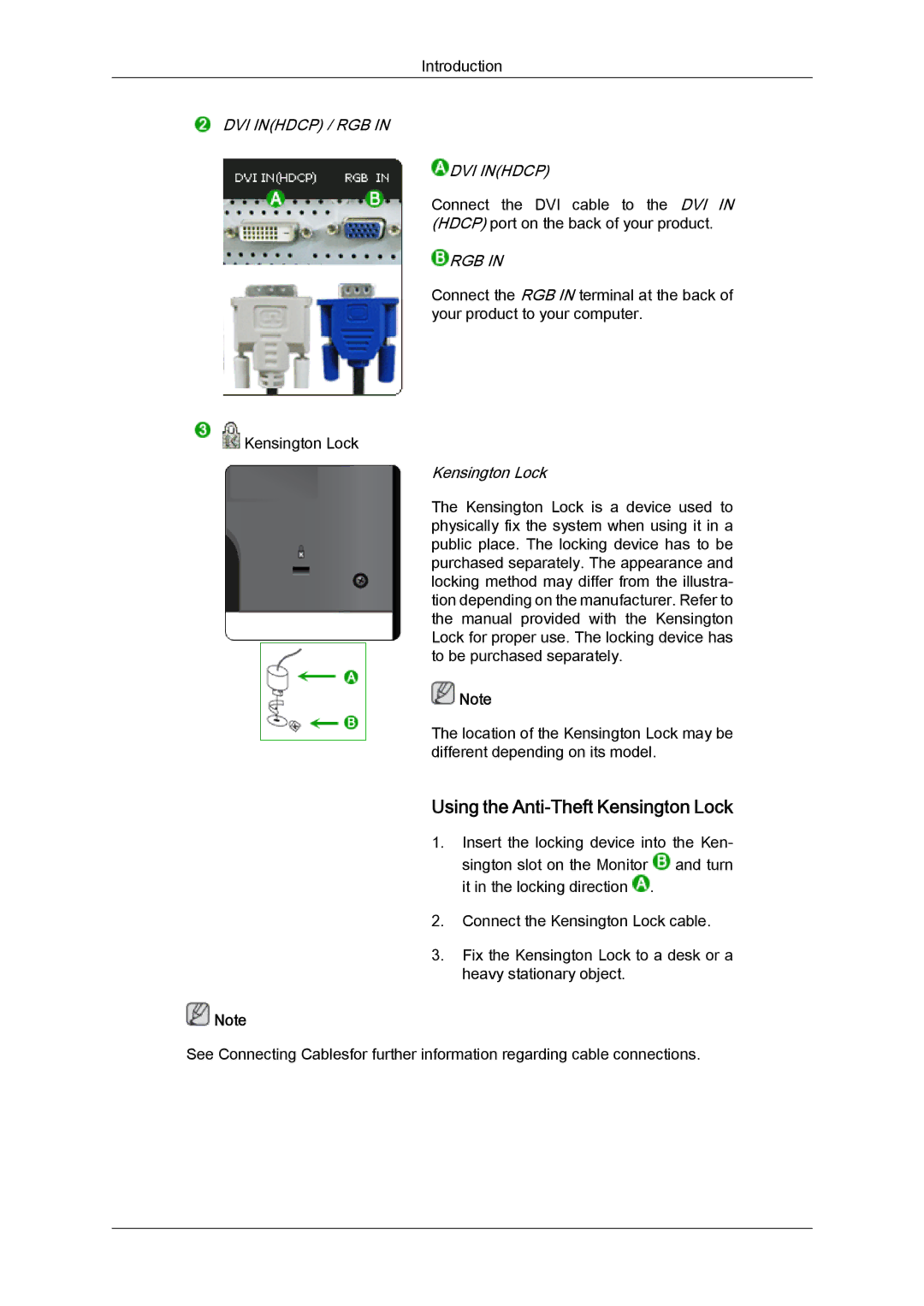 Samsung 2494LW user manual Using the Anti-Theft Kensington Lock, Rgb 