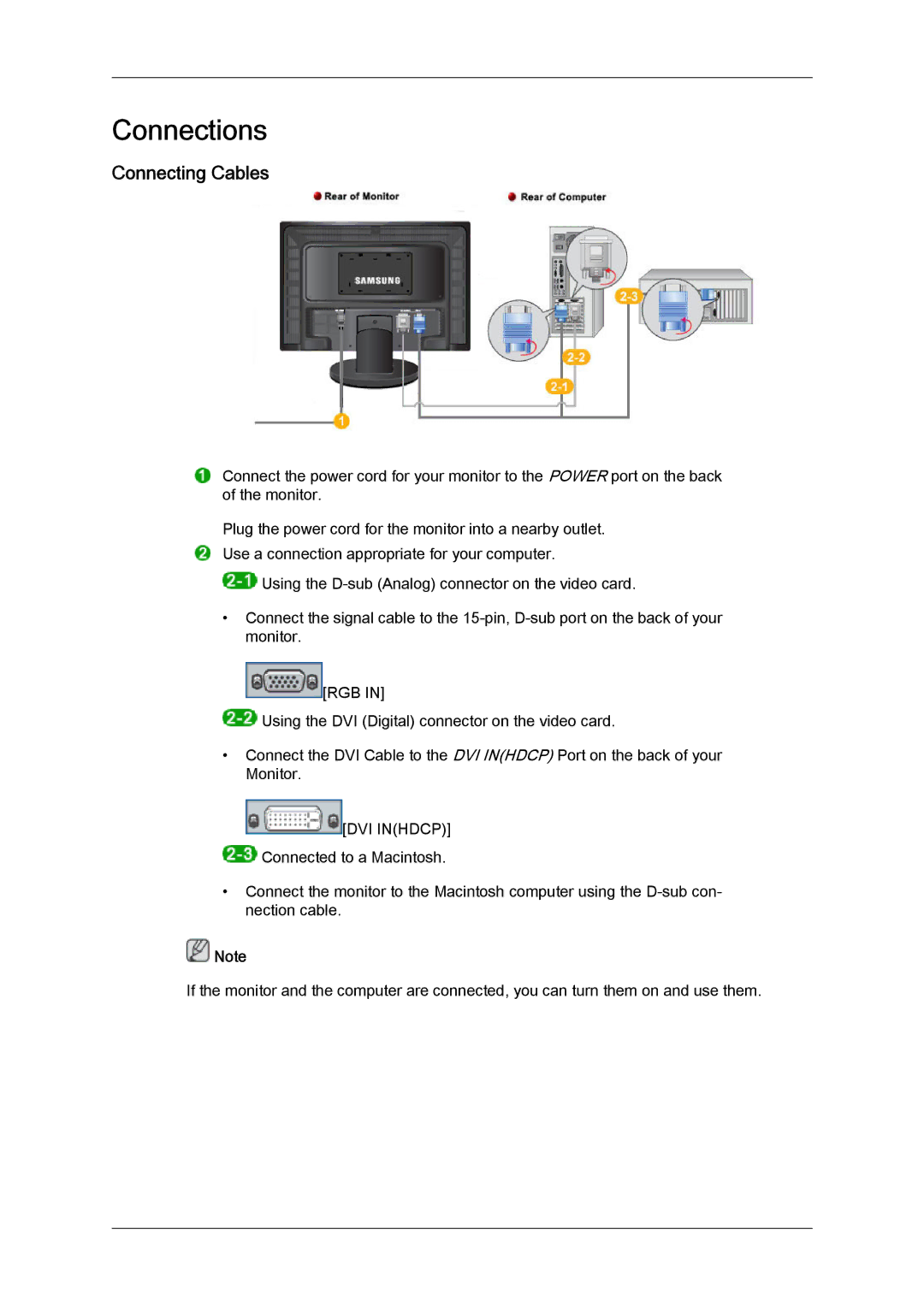 Samsung 2494LW user manual Connections, Connecting Cables 