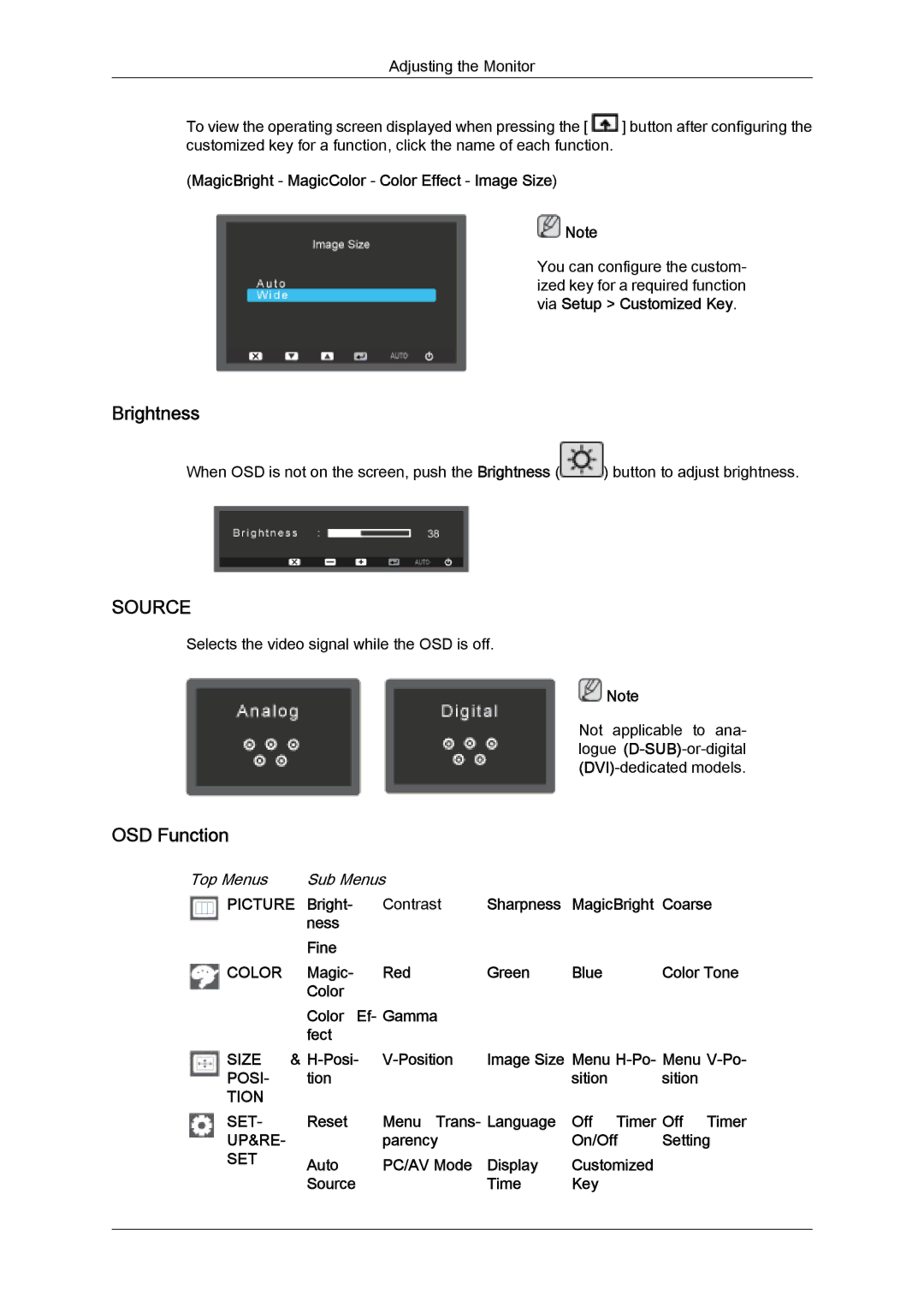 Samsung 2494LW user manual Brightness, OSD Function 