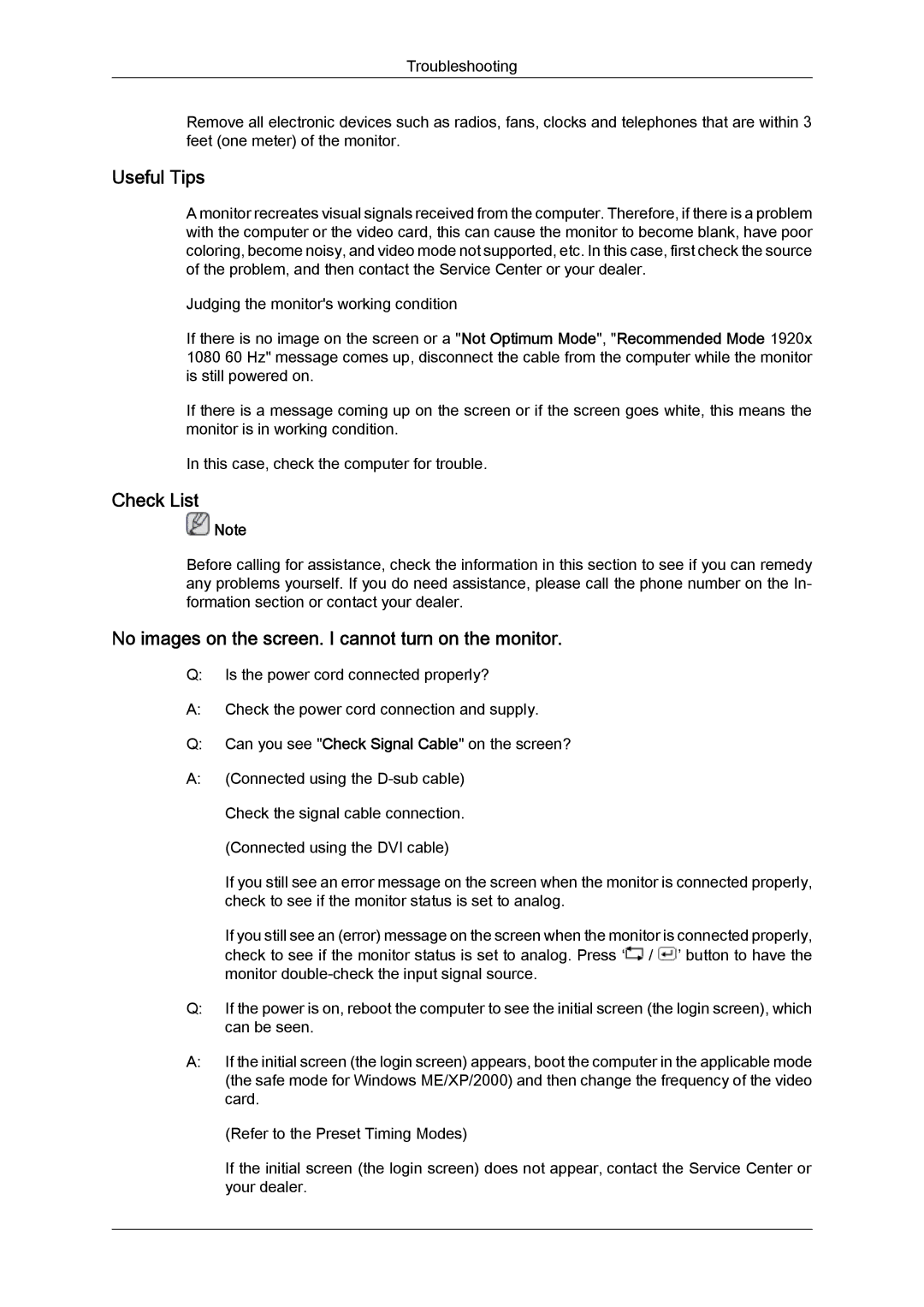 Samsung 2494LW user manual Useful Tips, Check List, No images on the screen. I cannot turn on the monitor 