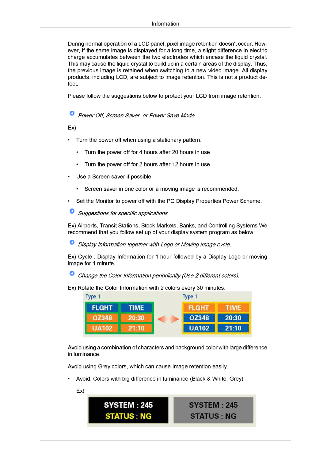 Samsung 2494LW user manual Display Information together with Logo or Moving image cycle 