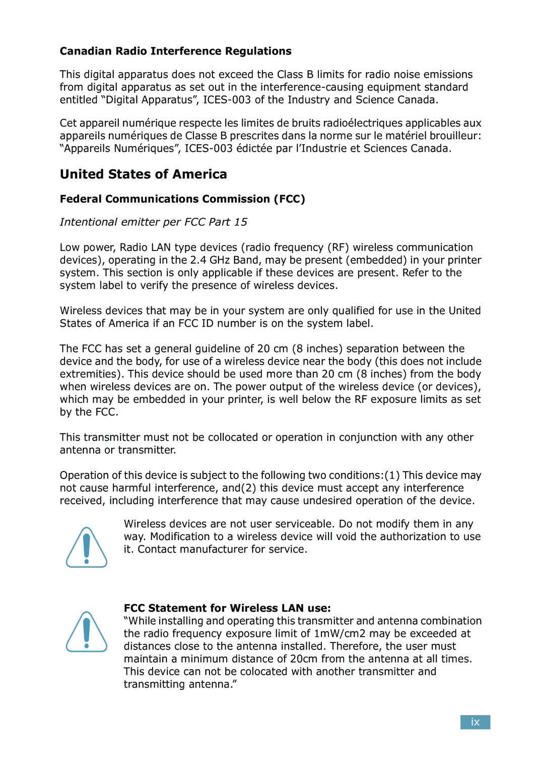 Samsung 2550 manual Canadian Radio Interference Regulations, Federal Communications Commission FCC 