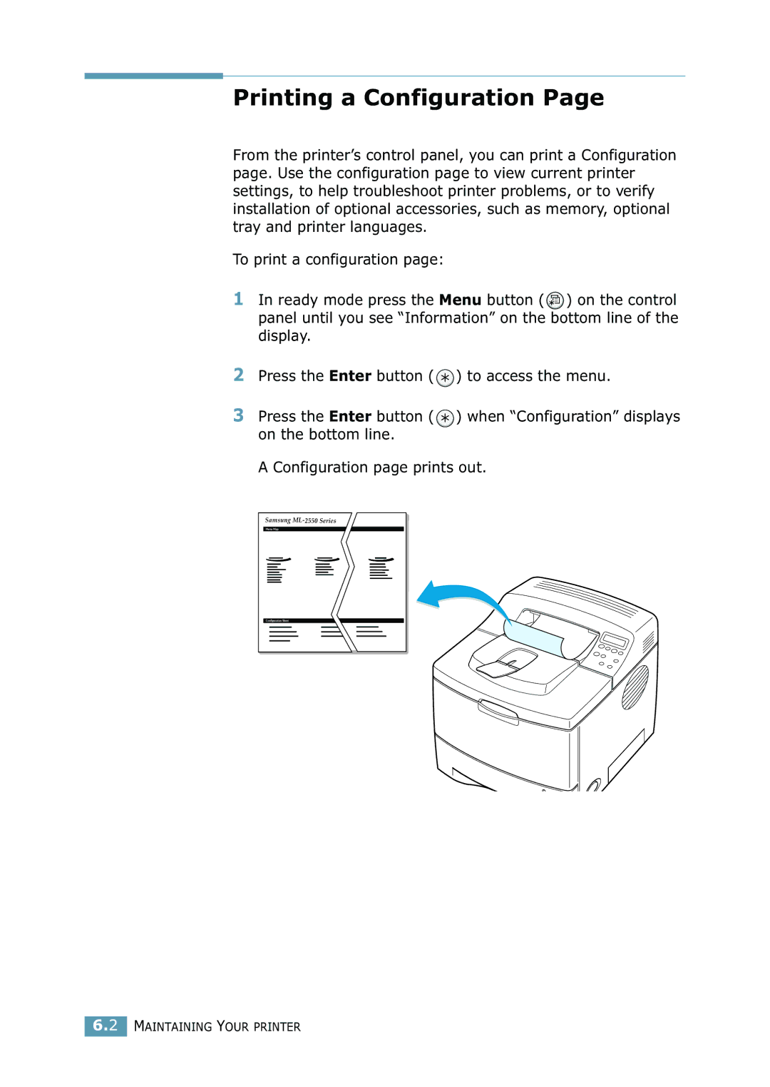 Samsung 2550 manual Printing a Configuration 