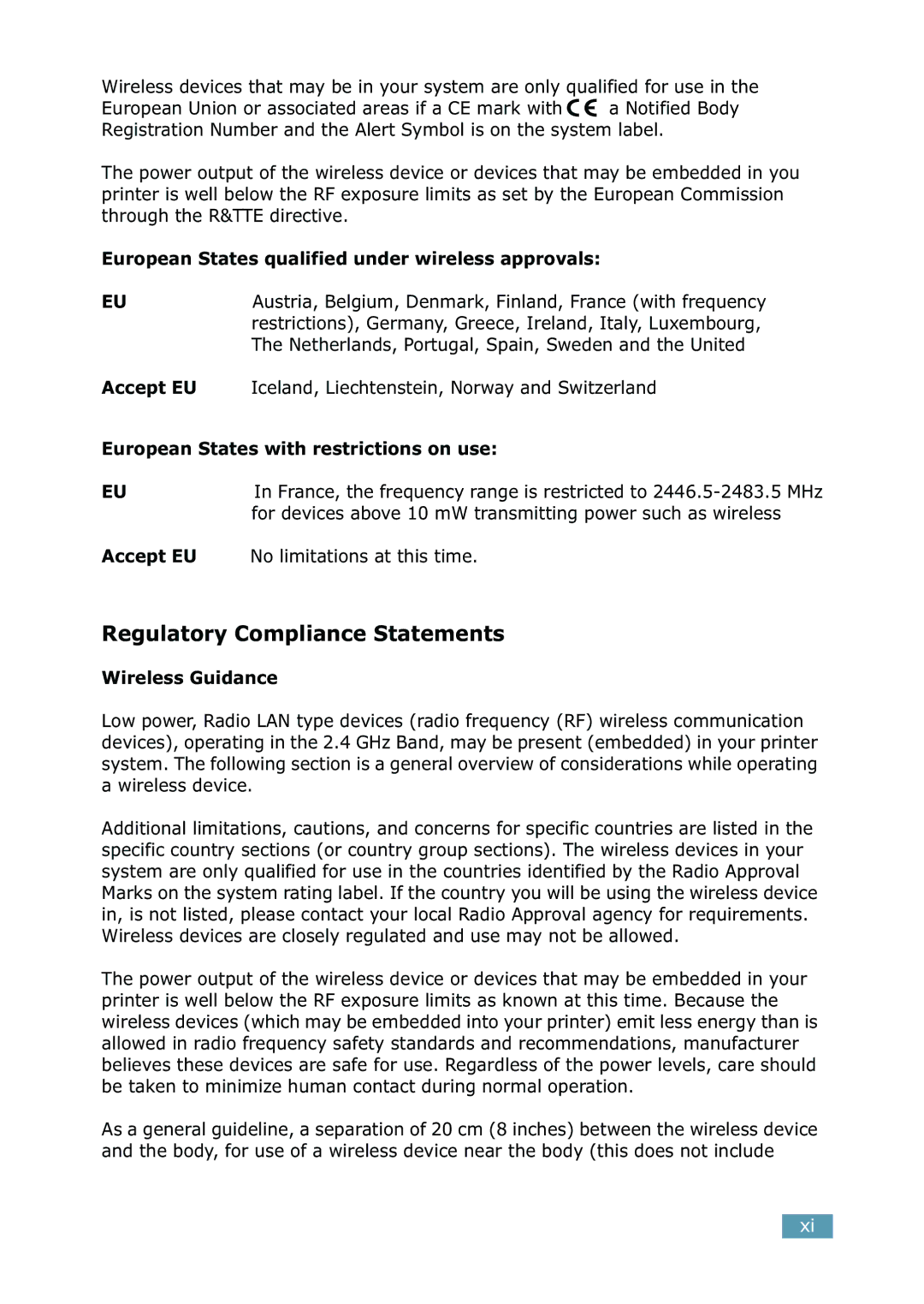 Samsung 2550 manual European States qualified under wireless approvals, Accept EU, European States with restrictions on use 