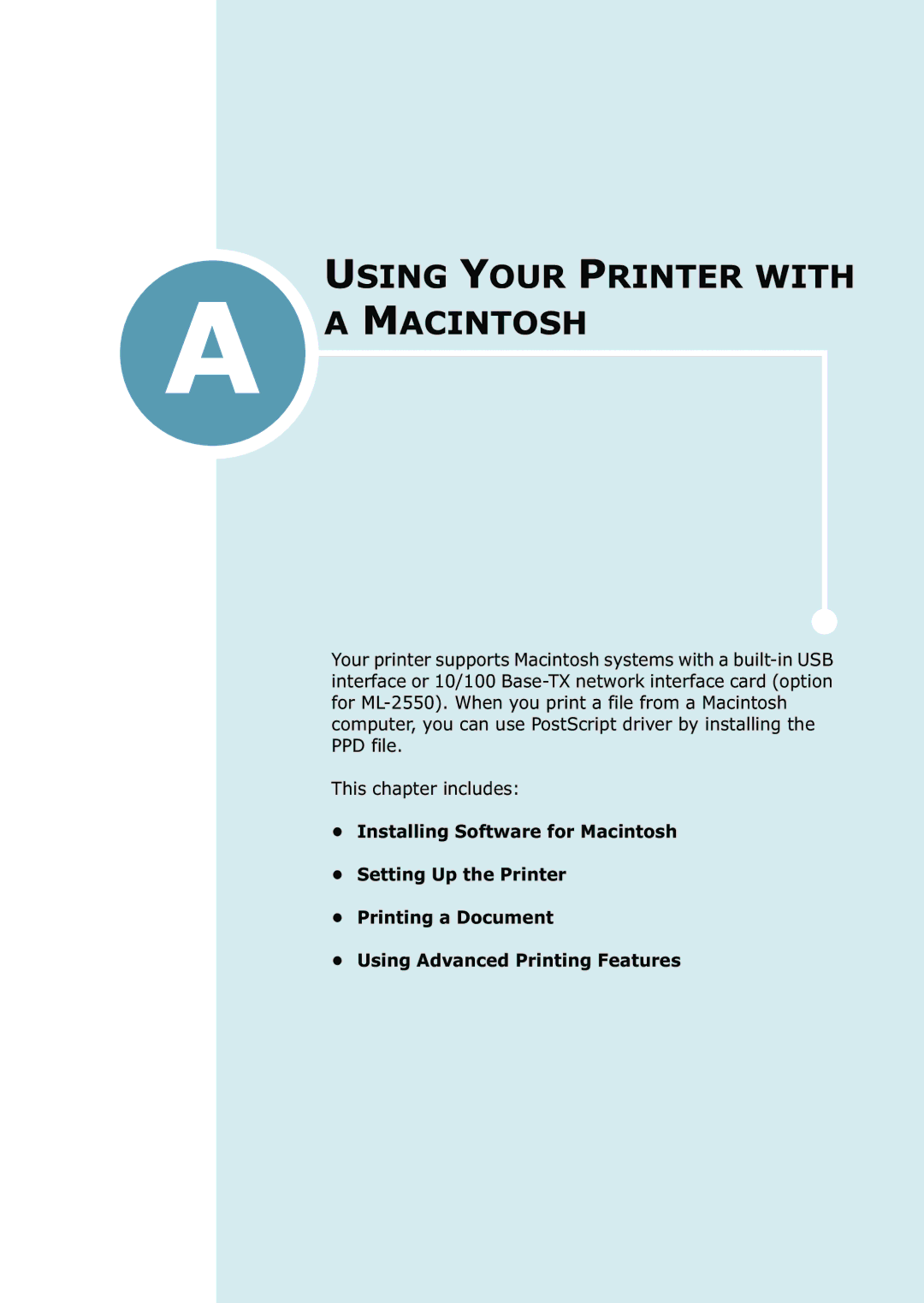 Samsung 2550 manual Using Your Printer with Macintosh 