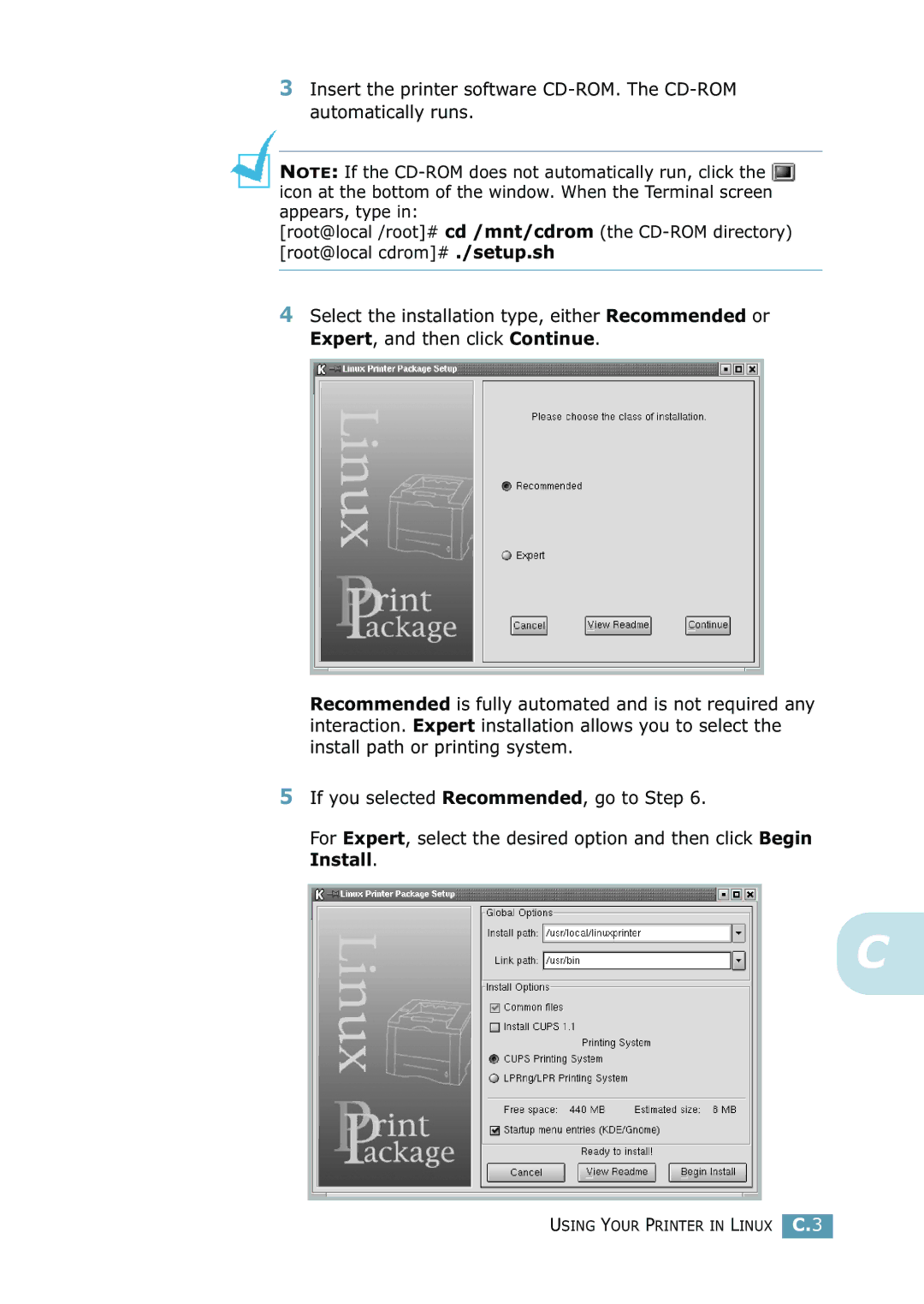 Samsung 2550 manual Using Your Printer in Linux C.3 