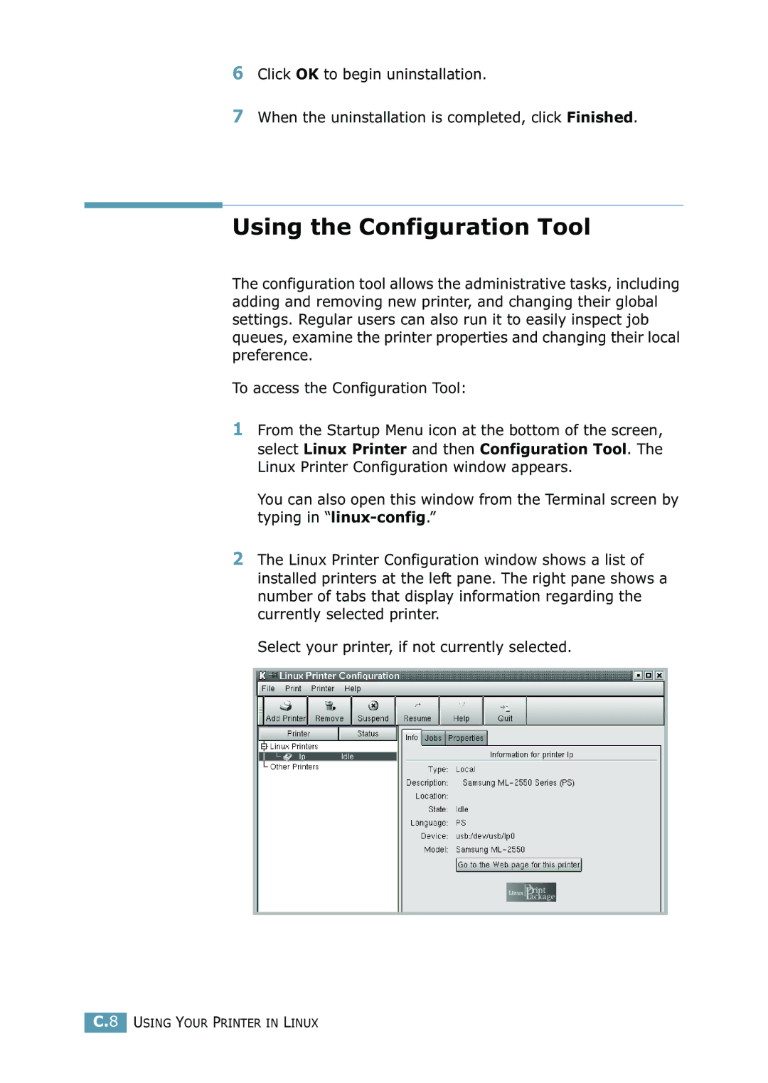 Samsung 2550 manual Using the Configuration Tool 