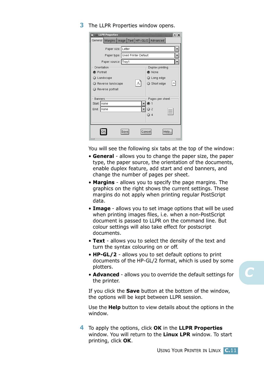 Samsung 2550 manual Using Your Printer in Linux C.11 