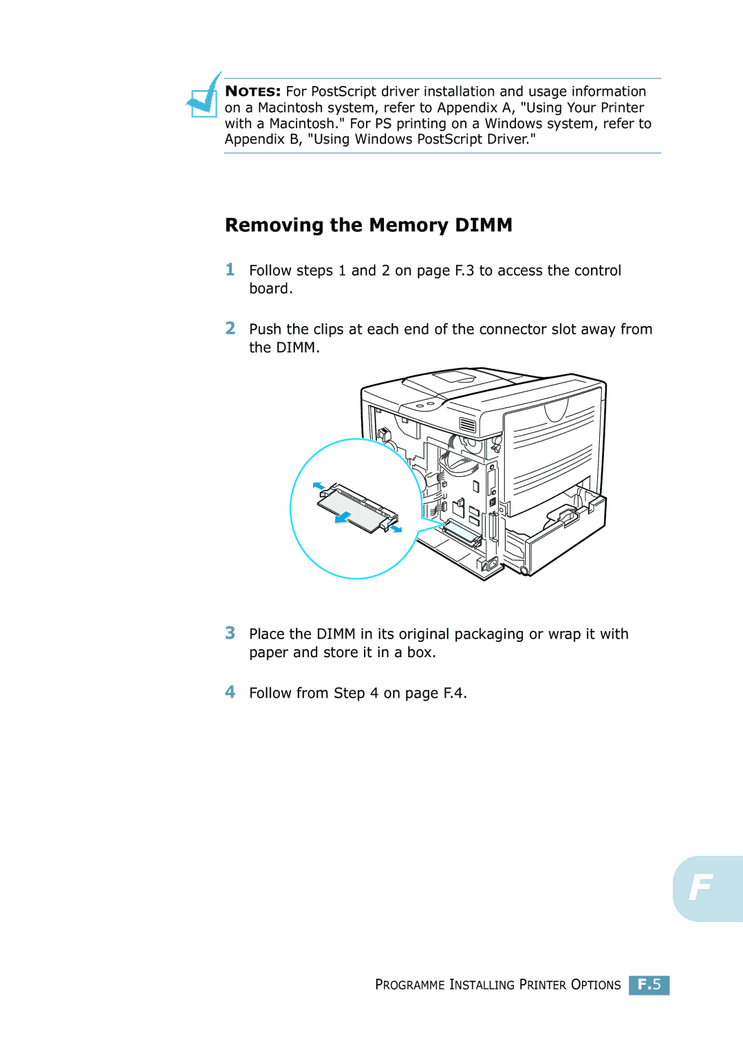 Samsung 2550 manual Removing the Memory Dimm 