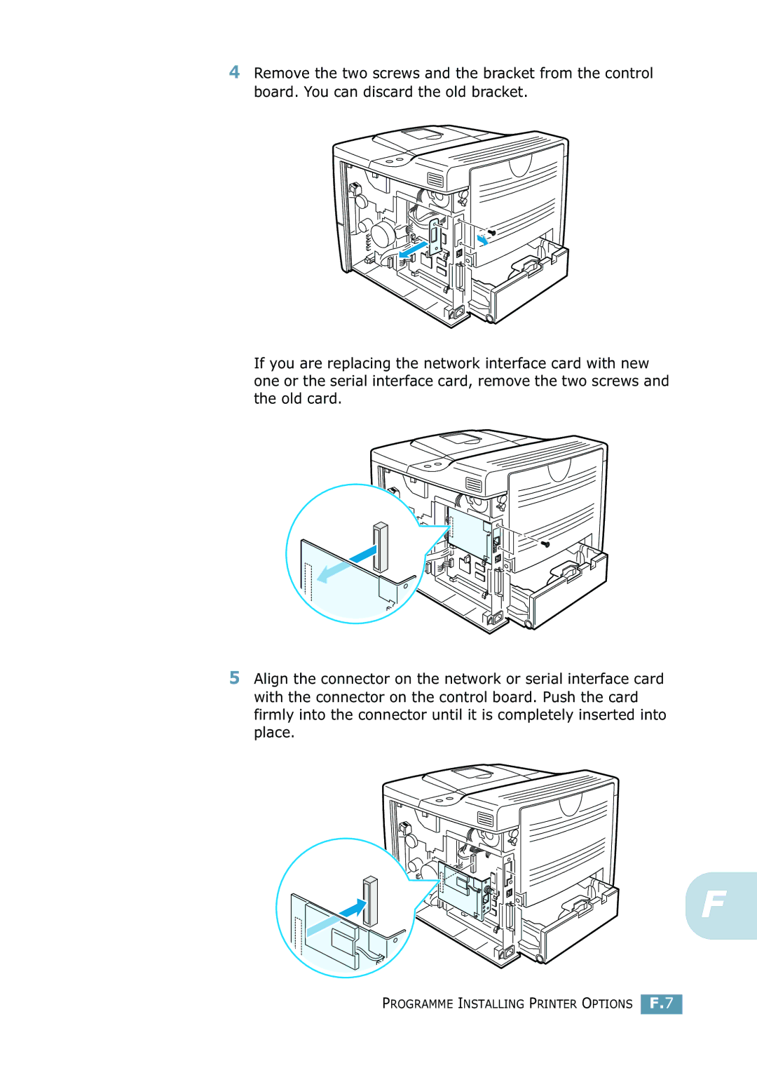 Samsung 2550 manual Programme Installing Printer Options F.7 